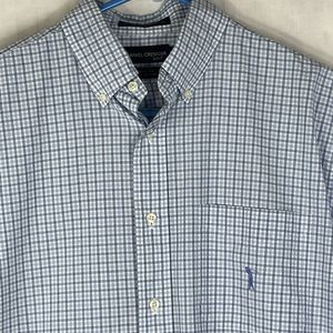 Daniel Cremieux Golf Shirt Mens Medium Blue Plaid Pocket Logo Embroidered Button